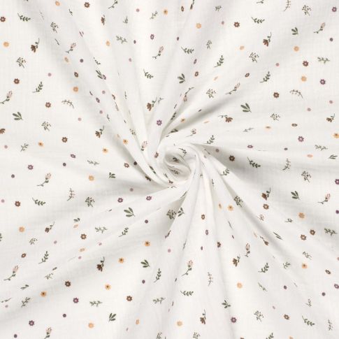 Tissu Double gaze de Coton LittleBird Fleuris sur fond Ecru