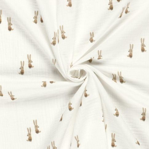 Tissu Double gaze de Coton LittleBird Lapinou sur fond Ecru