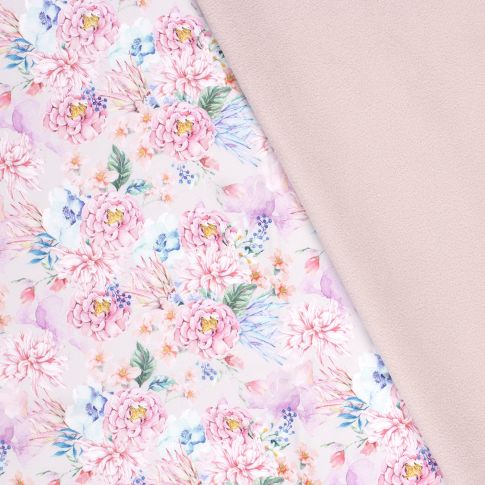 Tissu Softshell Digital Bouquet sur fond Rose bébé
