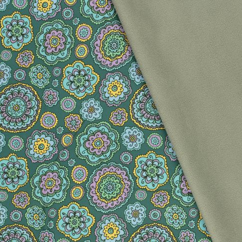Tissu Softshell Digital Mandala sur fond Vert