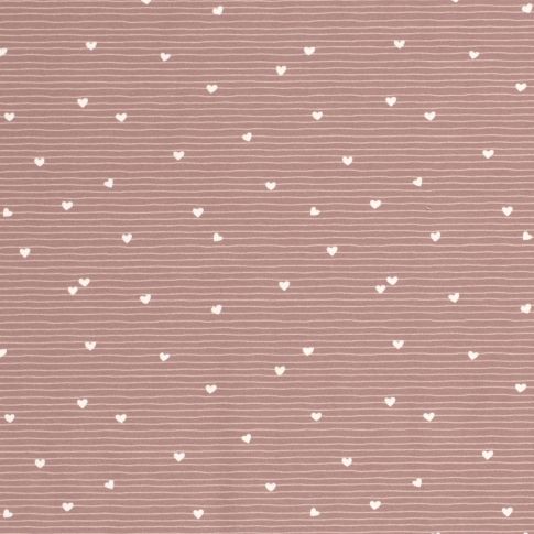 Tissu Jersey Coton rayé LittleBird Petits coeurs sur fond Vieux rose