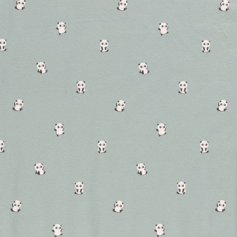 Tissu Jersey Coton LittleBird Pandas sur fond Vert menthe