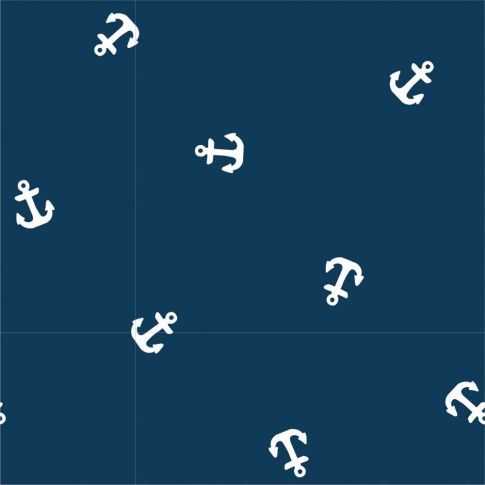Tissu Jersey Coton Ancres blanches sur fond Bleu marine