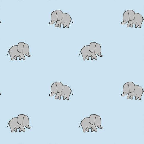 Tissu Popeline de Coton LittleBird Eléphants sur fond Bleu ciel
