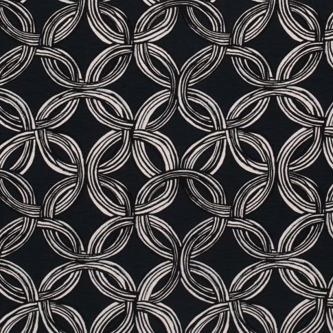 Tissu Crêpe de Viscose Circles abstraits sur fond Bleu marine