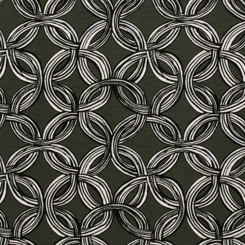 Tissu Crêpe de Viscose Circles abstraits sur fond Vert foncé