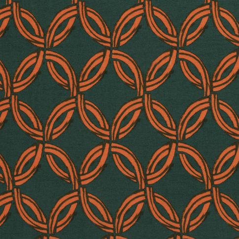 Tissu Crêpe de Viscose Circles sur fond Vert foncé