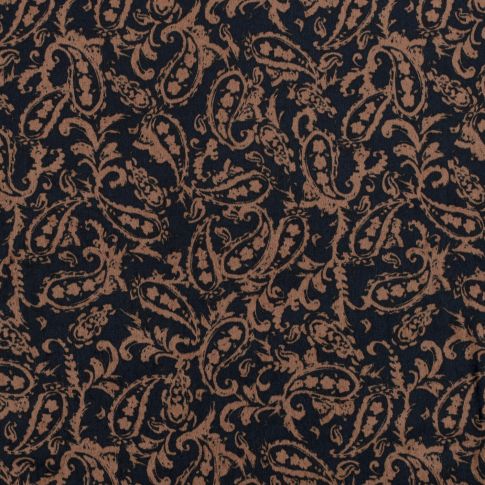Tissu Satin imprimé Cachemire sur fond Bleu nuit