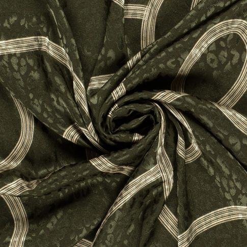 Tissu Satin imprimé Relief léopard sur fond Vert kaki