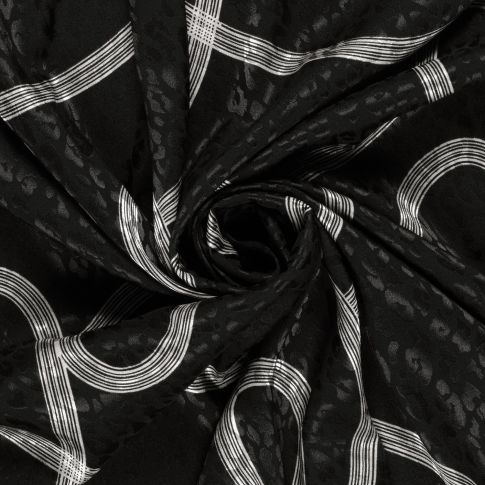Tissu Satin imprimé Relief léopard sur fond Noir