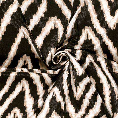 Tissu Satin imprimé Relief léo sur fond Noir