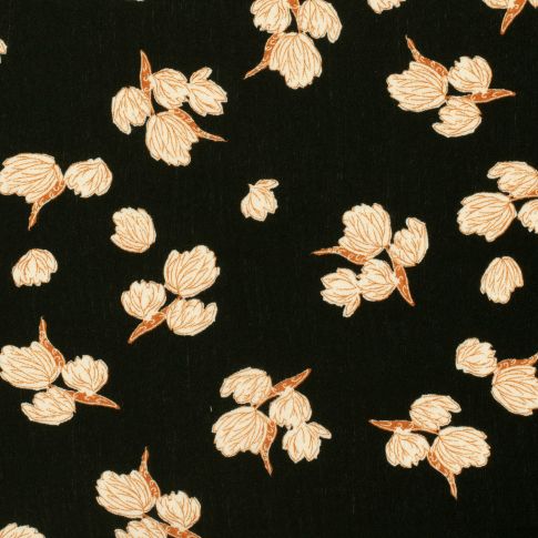 Tissu Crêpe de Viscose Floral sur fond Noir