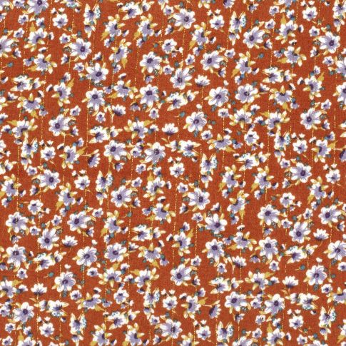 Tissu Crêpe de Viscose Lurex Fleuris sur fond Rouille