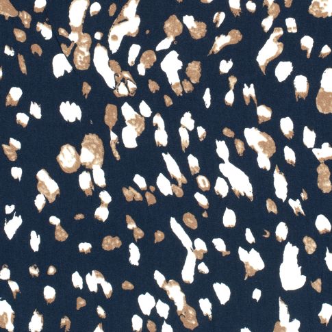 Tissu Viscose Twill Pois destructurés sur fond Bleu marine