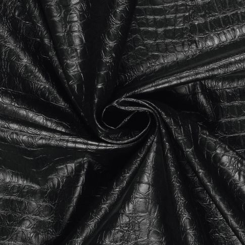 Tissu Simili cuir souple Croco sur fond Noir