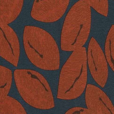 Tissu Jersey Viscose imprimé Cacao rouge sur fond Bleu indigo