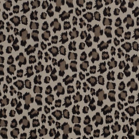 Tissu Bengaline Viscose Léopard sur fond Gris anthracite