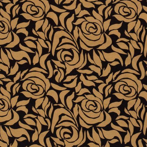 Tissu Bengaline Viscose Floris camel sur fond Noir