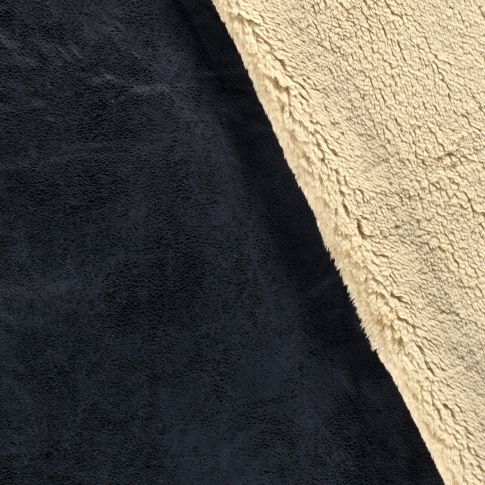 Tissu Suédine envers fourrure Mouton beige Bleu marine