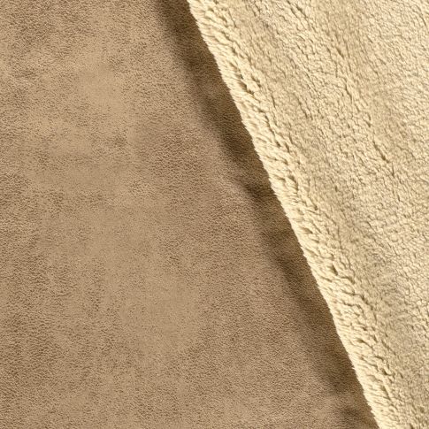 Tissu Suédine envers fourrure Mouton beige Beige