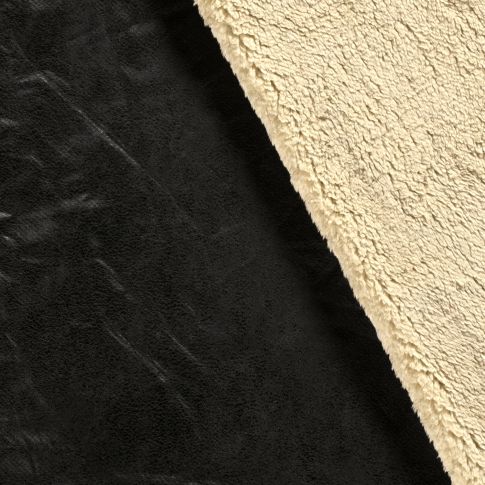 Tissu Suédine envers fourrure Mouton beige Noir