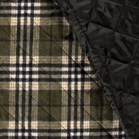 Tissu Matelassé Caban Tartan Ecossais réversible Vert kaki