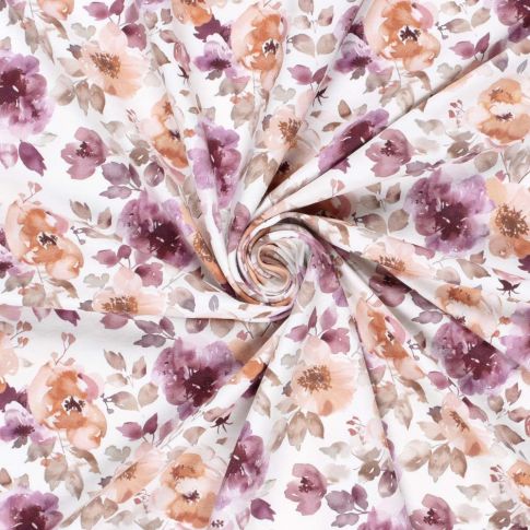 Tissu Sweat léger French Terry digital Fleurs sur fond Ecru