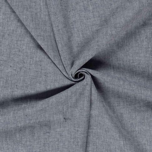 Tissu Chambray Lin Coton Chevrons Bleu gris