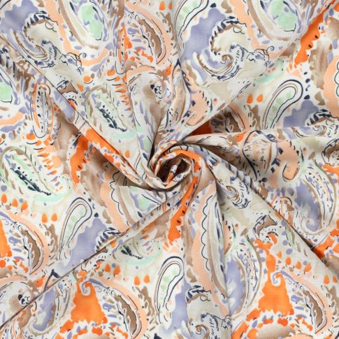 Tissu Polyester Paisley sur fond Parme