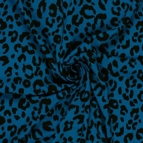Tissu Twill extensible imprimé Léopard sur fond Bleu indigo