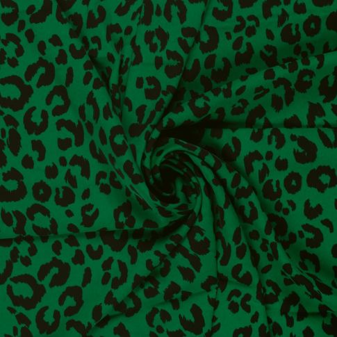 Tissu Twill extensible imprimé Léopard sur fond Vert