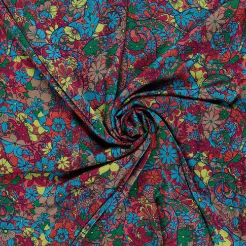 Tissu Polyester Bubble bleu sur fond Bordeaux