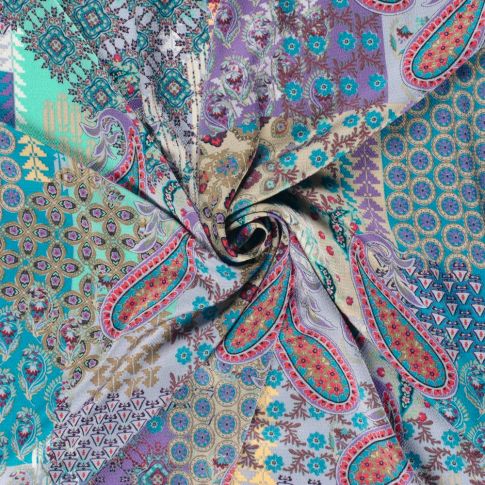 Tissu Satiné bubble Patchwork sur fond Bleu