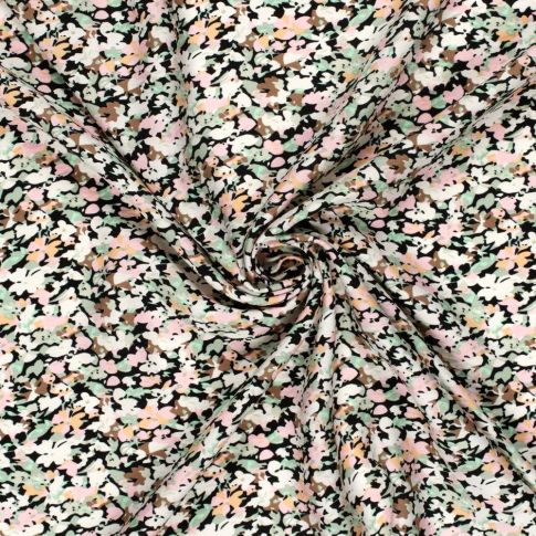 Tissu Crêpe de Viscose fleurs Lia sur fond Bleu marine