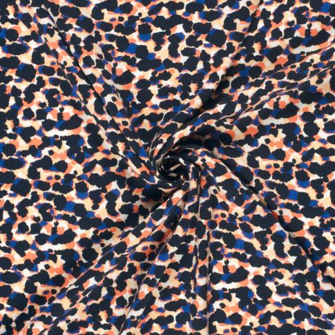 Tissu Viscose satiné Pois destructurés sur fond Bleu marine