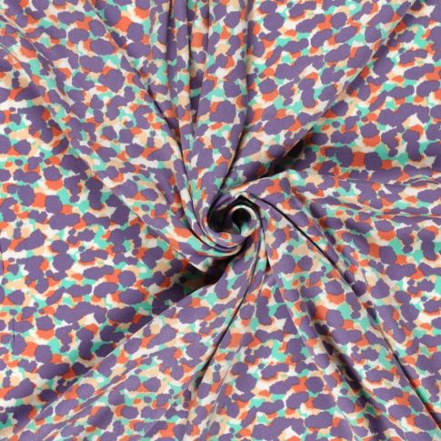 Tissu Viscose satiné Pois destructurés sur fond Parme