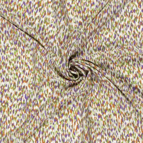 Tissu Popeline de Viscose imprimé Motifs abstraits vert sur fond Blanc