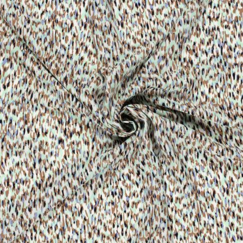 Tissu Popeline de Viscose imprimé Motifs abstraits menthe sur fond Blanc