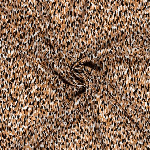 Tissu Popeline de Viscose imprimé Motifs abstraits marron sur fond Blanc