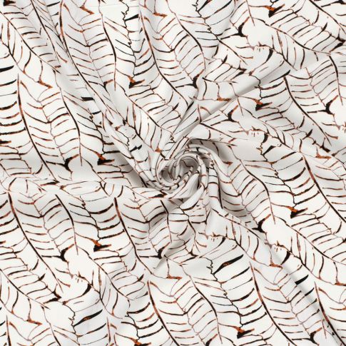 Tissu Popeline de Viscose imprimé Feuilles noires sur fond Blanc