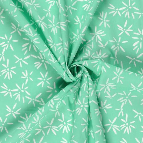 Tissu Coton extensible Pissenlit mode sur fond Vert menthe