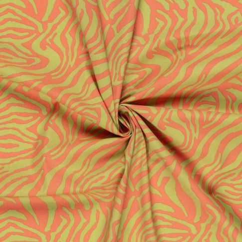 Tissu Coton extensible Psyché Pop vert sur fond Orange