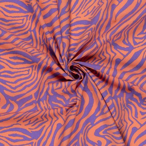 Tissu Coton extensible Psyché Pop corail sur fond Violet