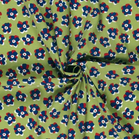 Tissu Coton extensible Fleuréa marine sur fond Vert