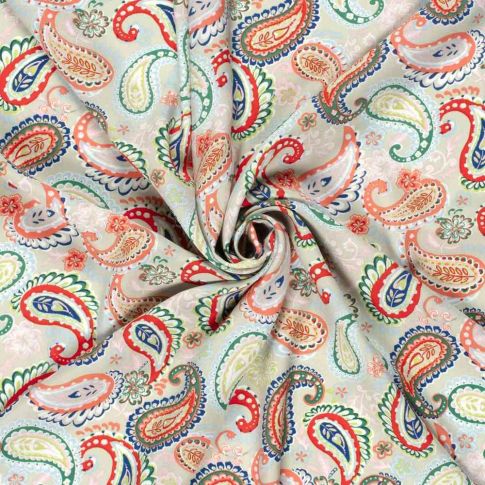 Tissu Popeline de Bambou Paisley vita sur fond Vert menthe