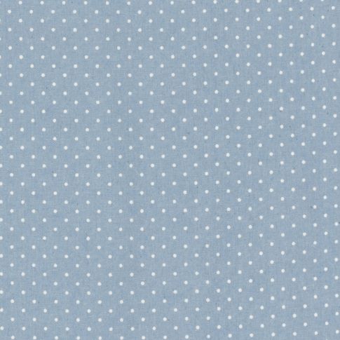 Tissu Chambray Coton léger Pois blancs sur fond Bleu clair