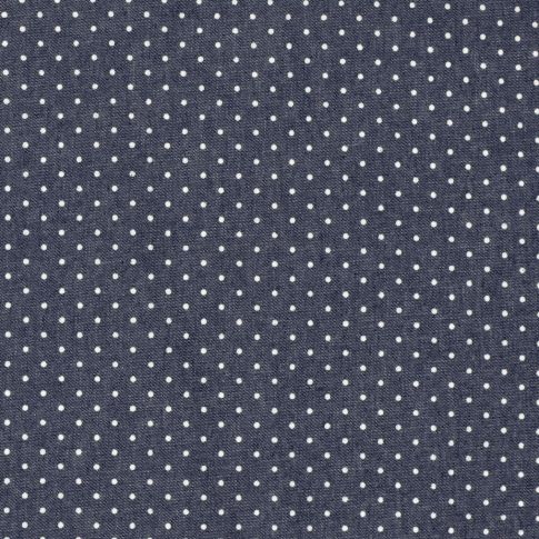Tissu Chambray Coton léger Pois blancs sur fond Bleu denim