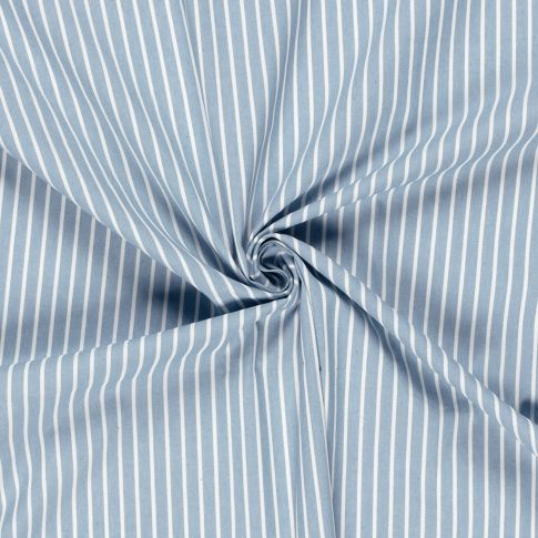 Tissu Chambray Coton Rayé Blanc sur fond Bleu clair