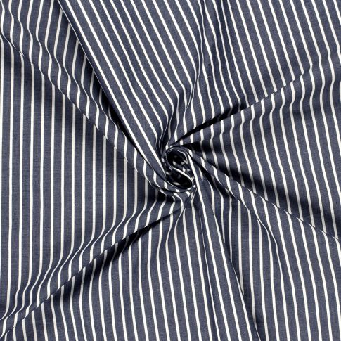 Tissu Chambray Coton Blanc sur fond Bleu marine