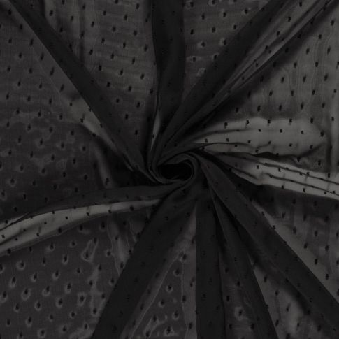 Tissu Mousseline Plumetis Rema sur fond Noir